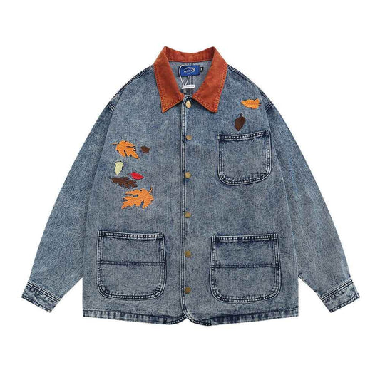 Leaf Embroidery Contrast Color Lapels Jacket For Men And Women MuddyStock