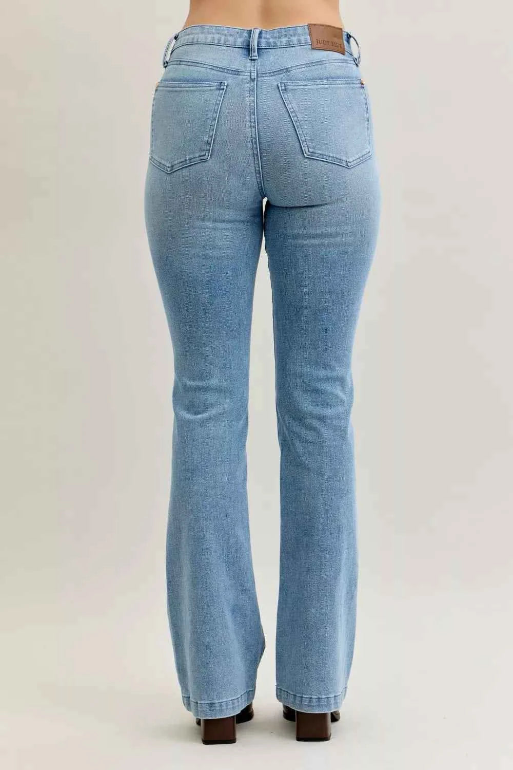 Judy Blue Full Size Mid Rise Bootcut Jeans with Contrast Wash & Front Patch Pockets For Women Trendsi