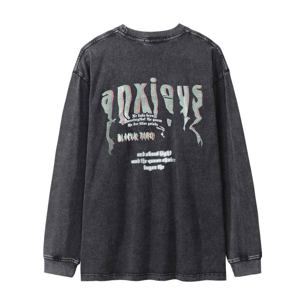 Men's Casual Round Abstract Ghost Face Printed Long-sleeved T-shirt null