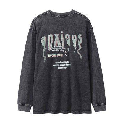 Men's Casual Round Abstract Ghost Face Printed Long-sleeved T-shirt null