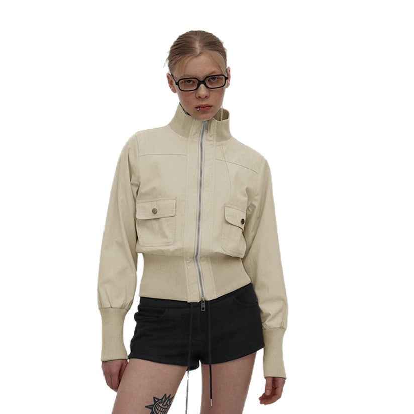 Biker Style Stand Collar Patchwork Zipper Jacket For Women | MuddyStock Originals MuddyStock