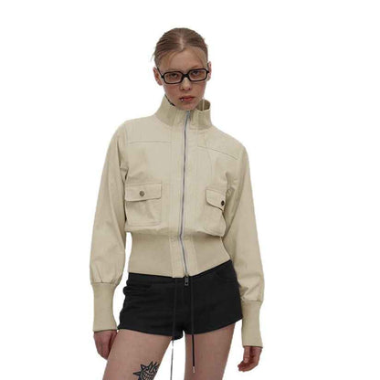 Biker Style Stand Collar Patchwork Zipper Jacket For Women | MuddyStock Originals MuddyStock