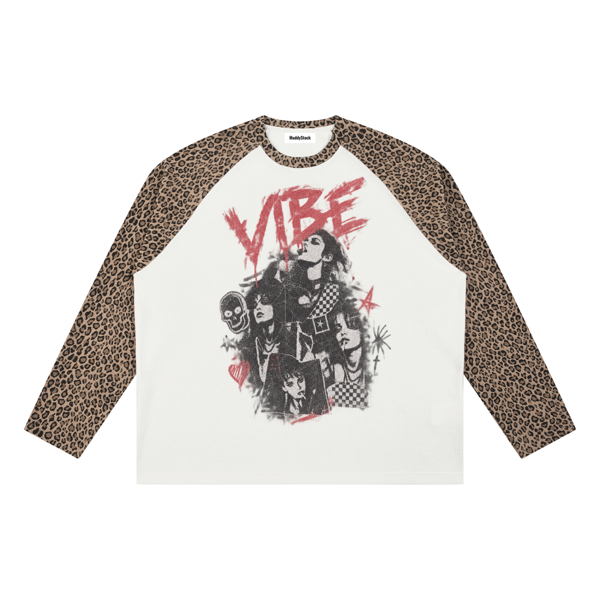 Unisex Leopard Panel Waffle T-Shirt | MuddyStock Originals White with Leopard Khaki