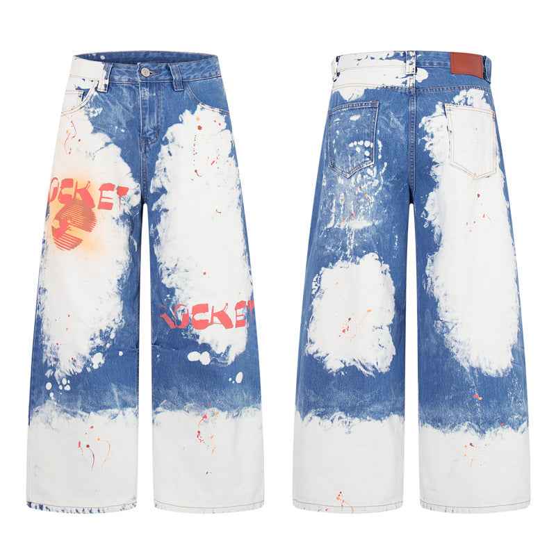 Street Style Graffiti Letter Print Denim Pants For Men | MuddyStock Originals