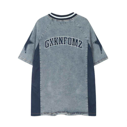 American Style Old Wash Denim Short Sleeve For Men And Women MuddyStock