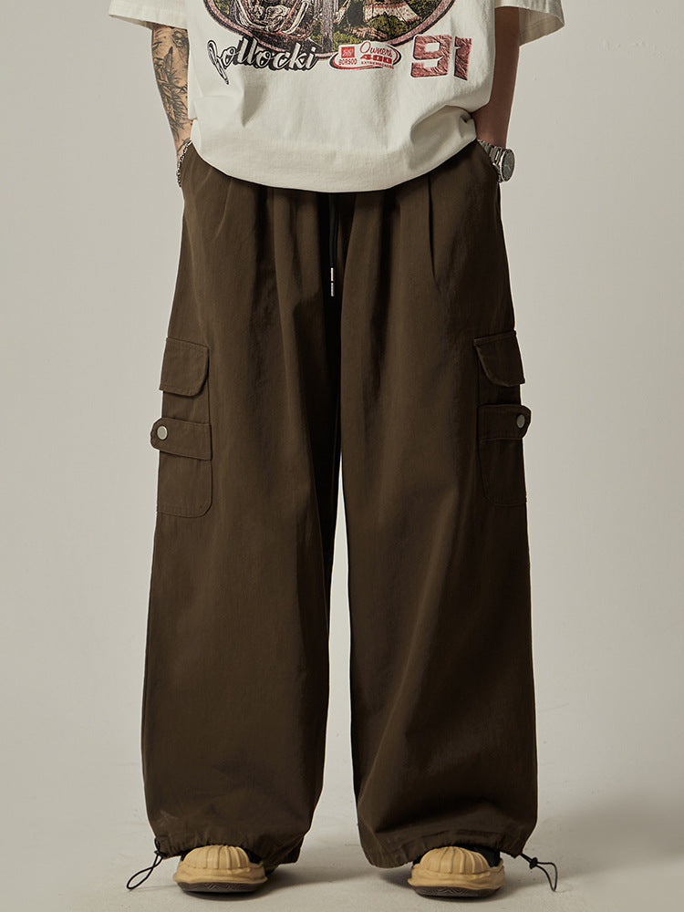 Men's Trendy Design All-match Loose Straight Wide-leg Pants Brown