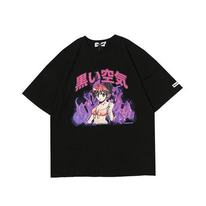 Flame print T-shirt For Both Men And Women Black MuddyStock