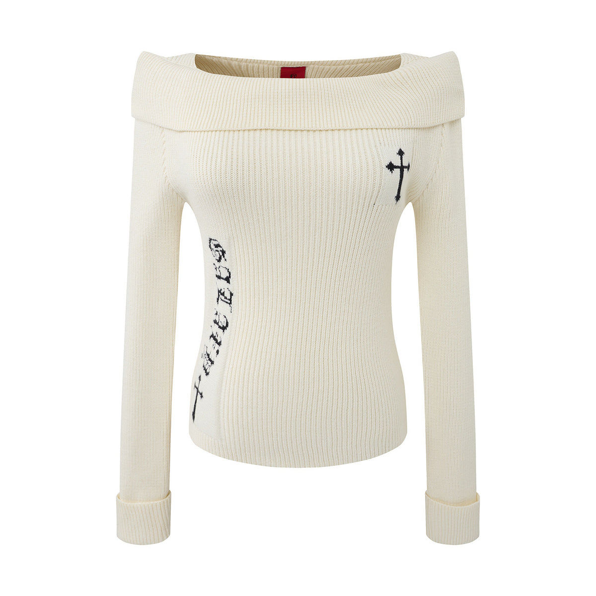 Women's Jacquard Long Sleeve Off-Shoulder Slim Fit Knit Top | MuddyStock Originals Apricot