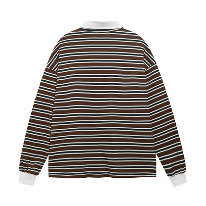 Retro Striped Letter Embroidered Polo Collar Long Sleeve T-Shirt For Men | MuddyStock Originals eprolo