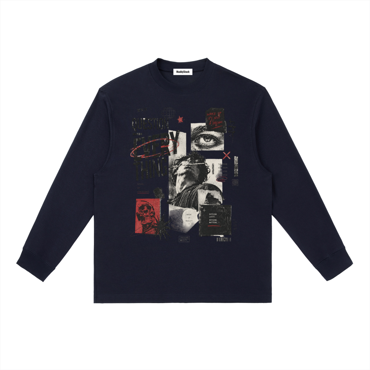 Essential Crewneck Long-Sleeve T-Shirt For Men | MuddyStock Originals Navy Blue
