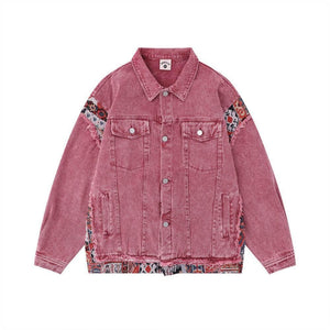 Stitching Edging Denim Jacket For Women Pink