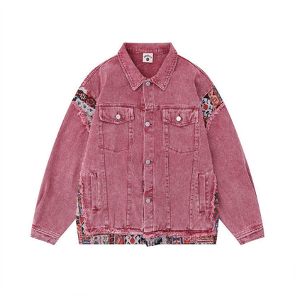 Stitching Edging Denim Jacket For Women Pink MuddyStock