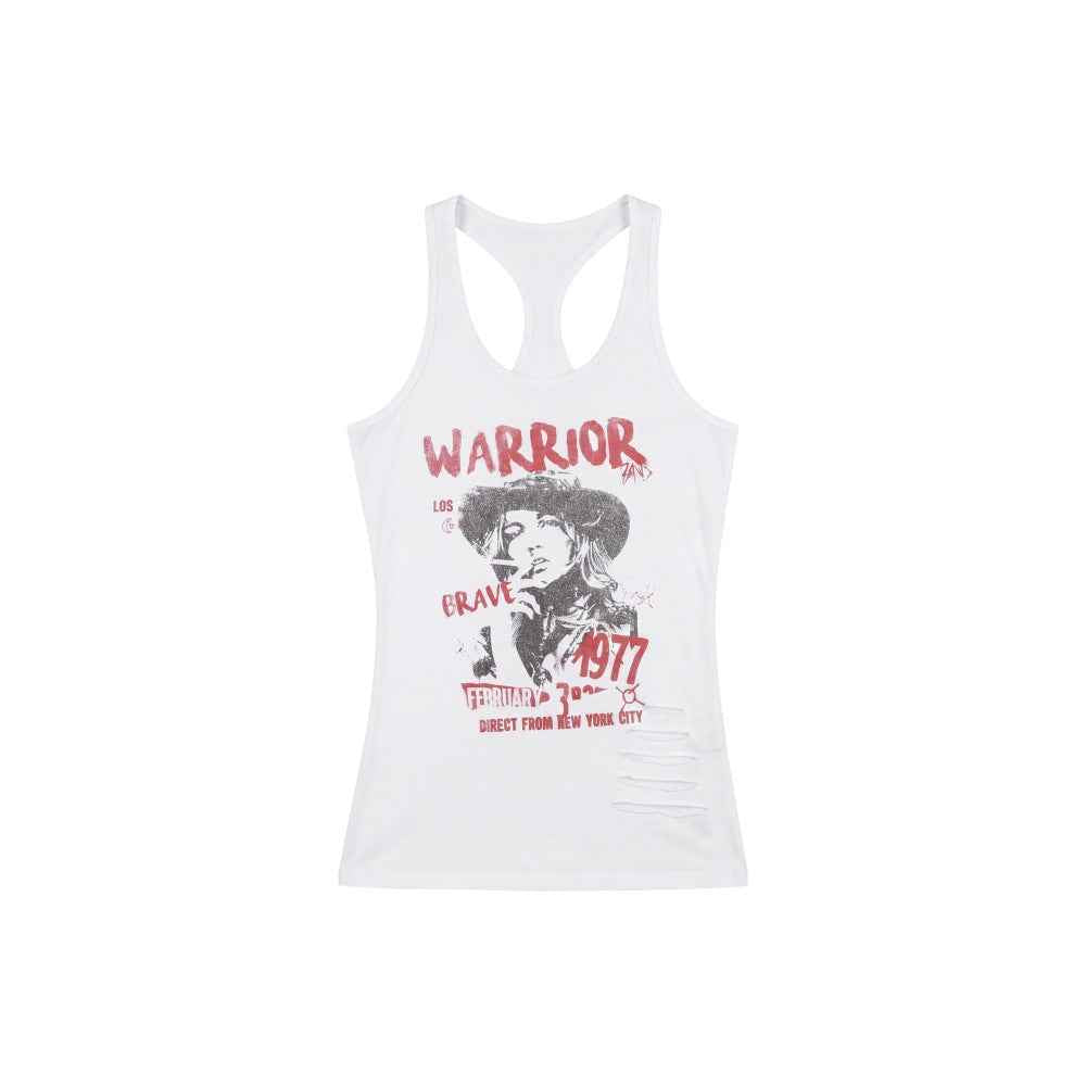 Printed Ripped Sleeveless Tank Top for Women Fitted Summer Crop Top Outerwear