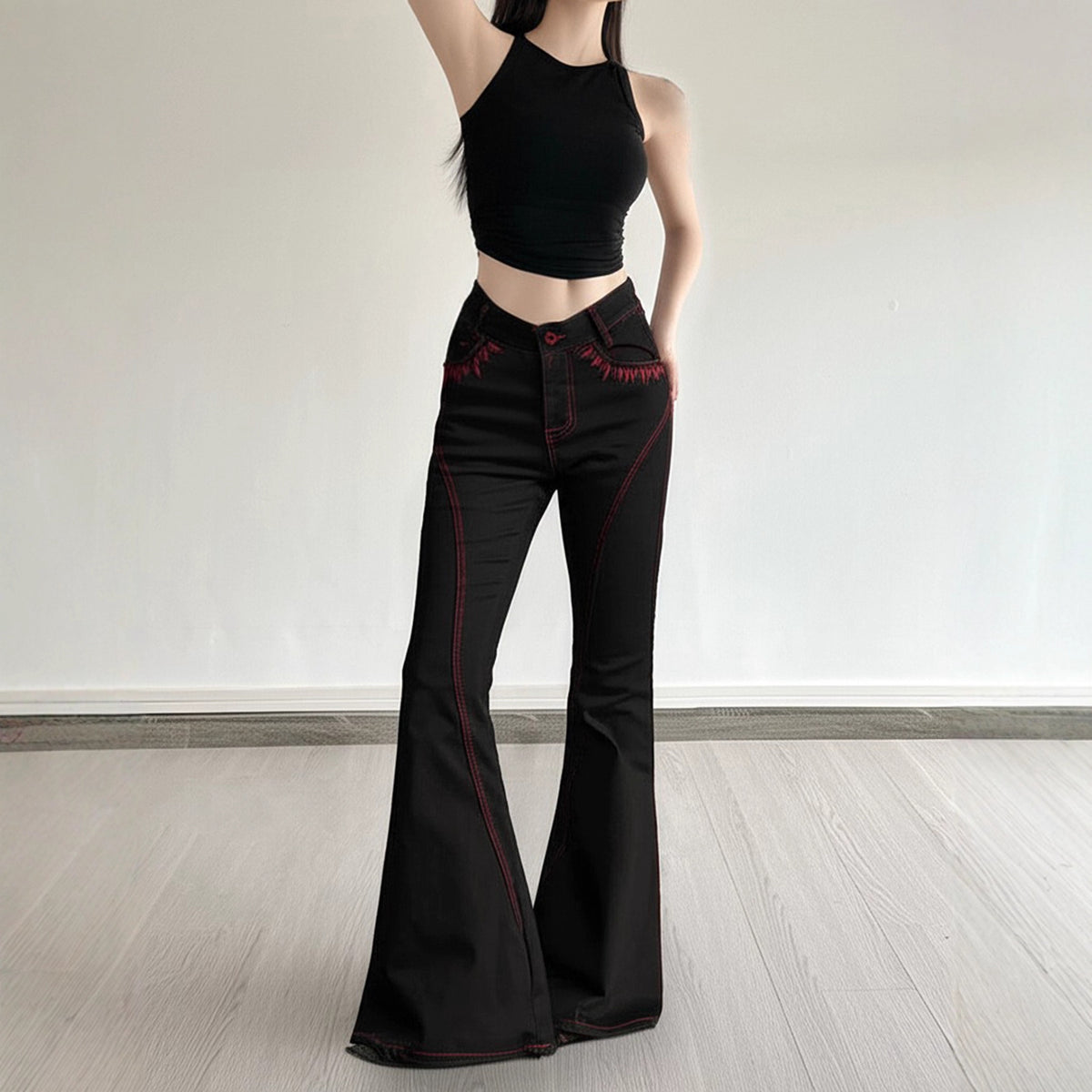 Embroidered bright thread slightly spicy jeans for women