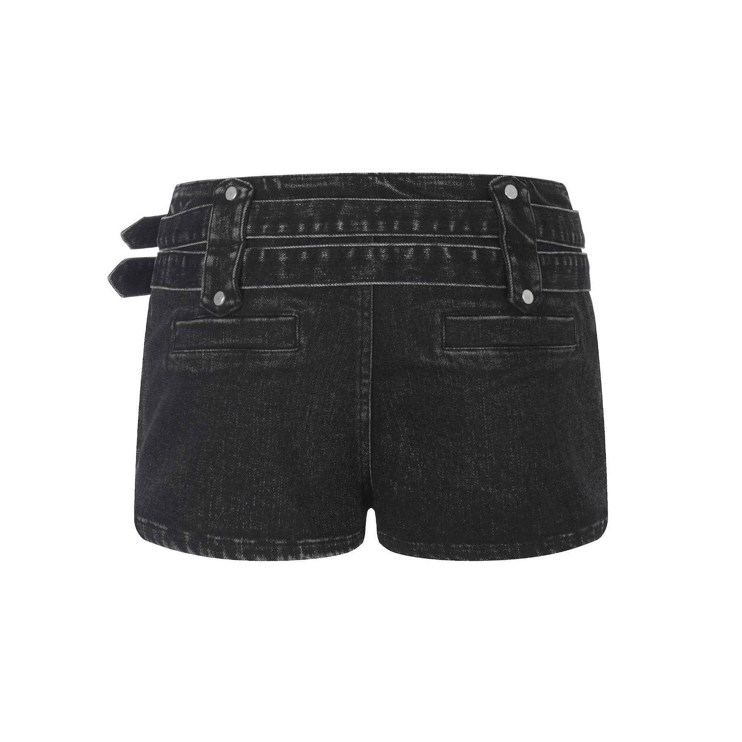 Double Belt Zipper Design Low Waist Denim Shorts For Women | MuddyStock Originals