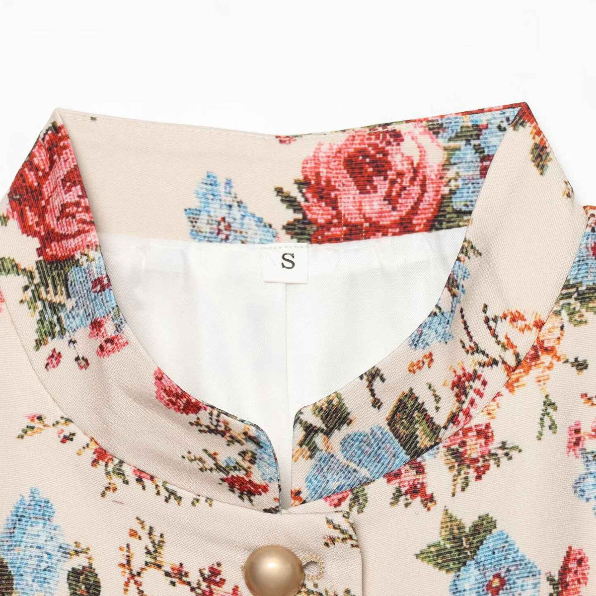 Flip button stand up collar floral print jacket for women | MuddyStock Originals
