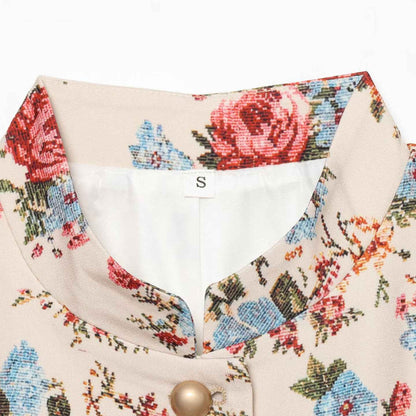 Flip button stand up collar floral print jacket for women | MuddyStock Originals