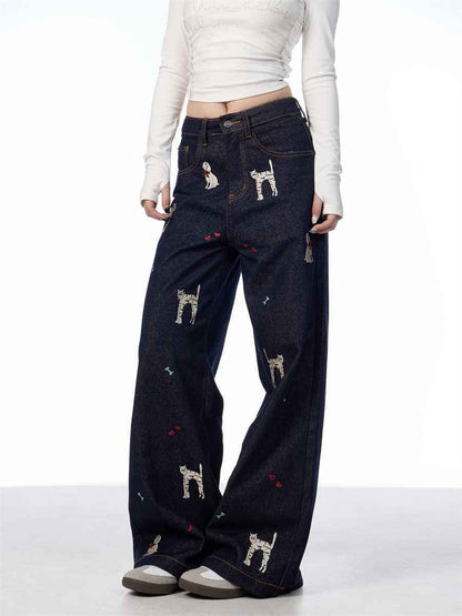 Animal Print Wide Leg Jeans For Women MuddyStock