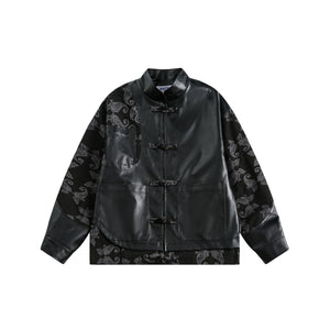 PU Leather Jacket with Patchwork Design for Women | MuddyStock Originals Black