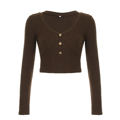 Vintage Sweater Bottoming Top For Women Brown MuddyStock