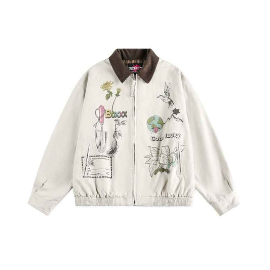 Colorful Floral Print Loose Detroit Work Jacket For Women | MuddyStock Originals