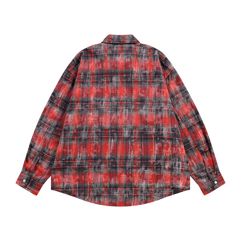 Retro Color-Block Plaid Patchwork Long Sleeve Shirt