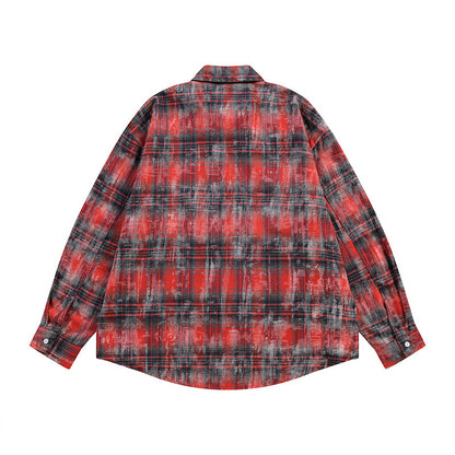Retro Color-Block Plaid Patchwork Long Sleeve Shirt