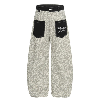 Color blocked leopard print washed curved knife jeans for women | MuddyStock Originals
