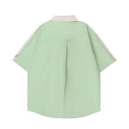 Cartoon Printed Color blocked Short Sleeve Shirt For Women | MuddyStock Originals