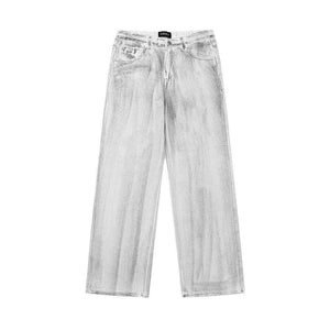 Retro Washed Distressed Draping Jeans For Men And Women White