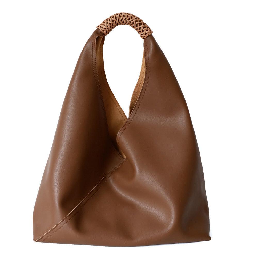 Spliced woven shoulder bag for women | MuddyStock Originals Brown