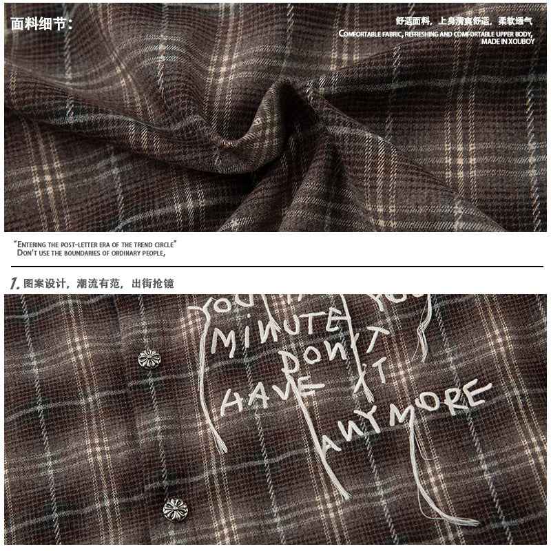 Men's Long-Sleeve American-Style Retro High-Street Tie-Dye Plaid Shirt