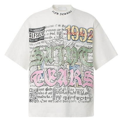 American Retro Graffiti Short Sleeve For Men White MuddyStock