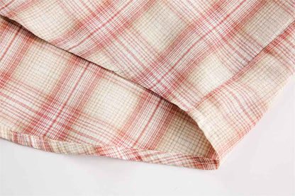 Irregular Pocket Loose Plaid Shirt For Women null