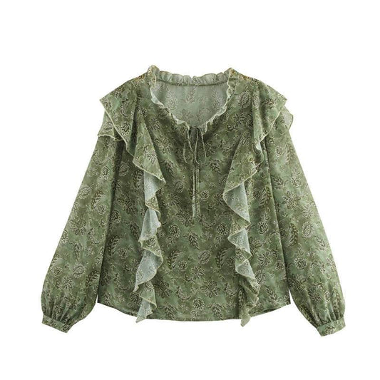 Laminated Decoration Gentle And Stylish Printed Round Neck Shirt MuddyStock