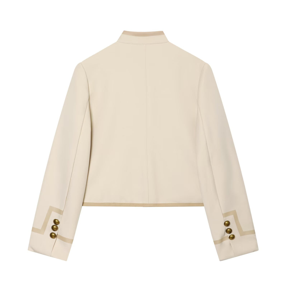 High neck long sleeved padded shoulder rope buttoned jacket
