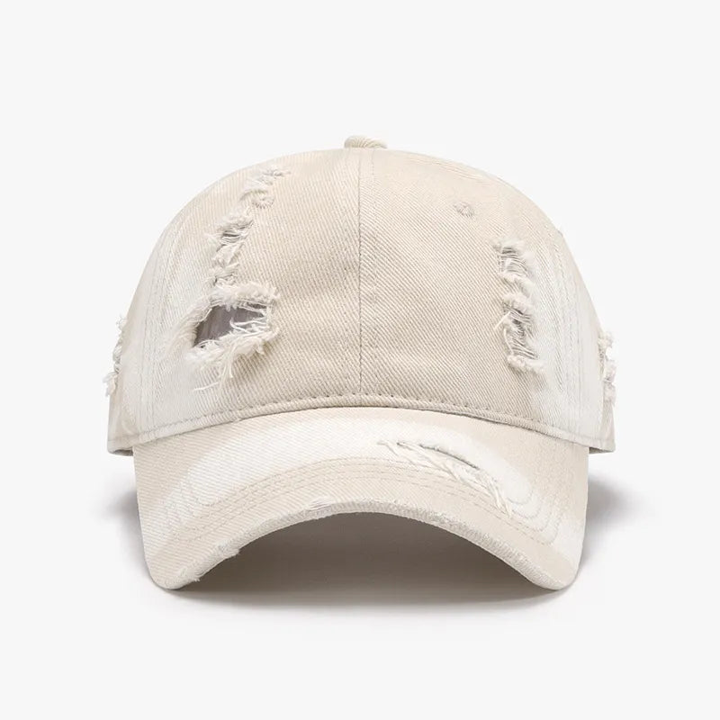 Distressed Adjustable Cotton Baseball Cap For Men And Women Ivory One Size
