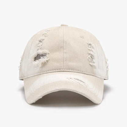 Distressed Adjustable Cotton Baseball Cap For Men And Women Ivory One Size
