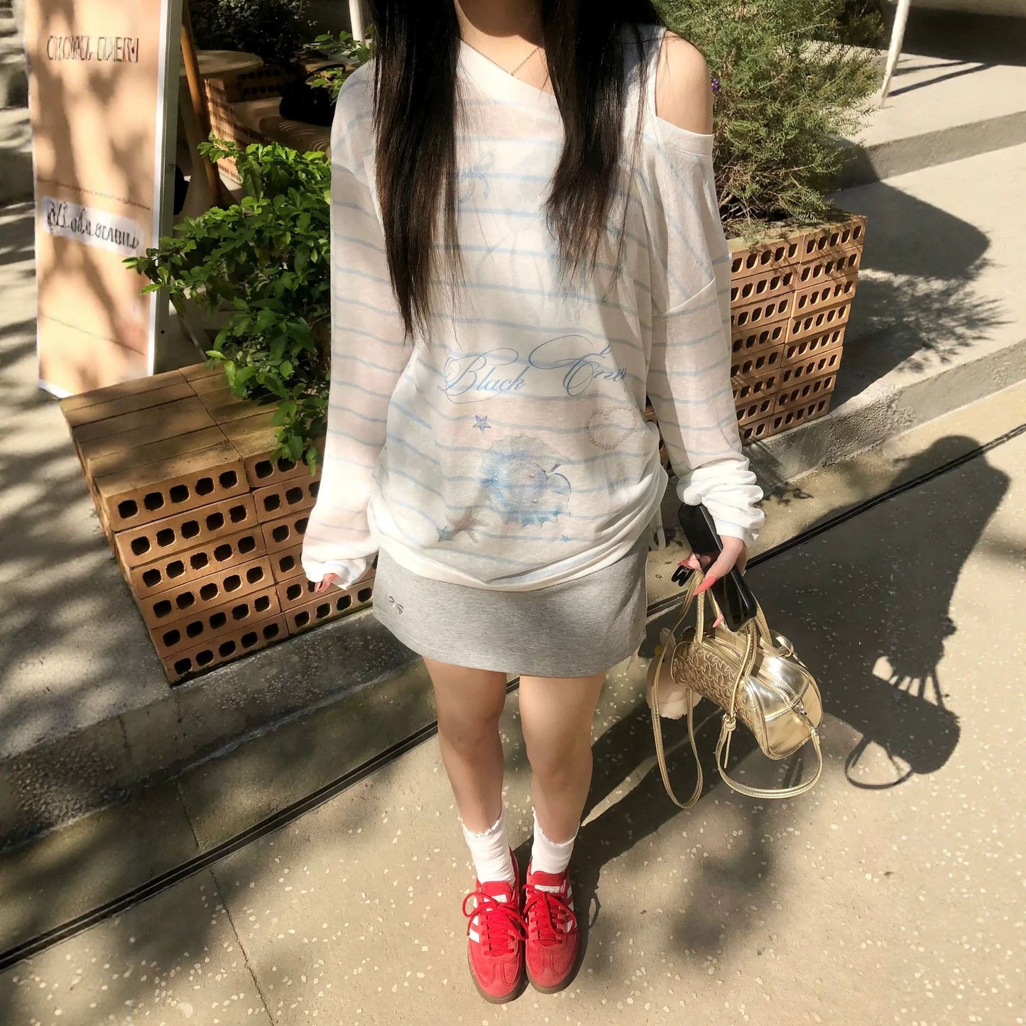 Stripe Jellyfish Print Loose Top for Women, Lightweight Side Drawstring Slimming Long Sleeve Shirt