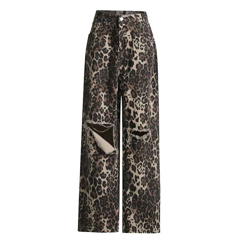 Ripped leopard printed jeans for women | MuddyStock Originals