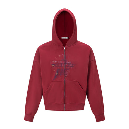 Five pointed star printed loose hoodie for men | MuddyStock Originals Red