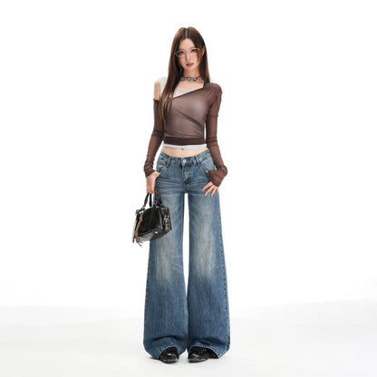 Women's Washed Low Waist Wide Leg Jeans | MuddyStock Originals MuddyStock