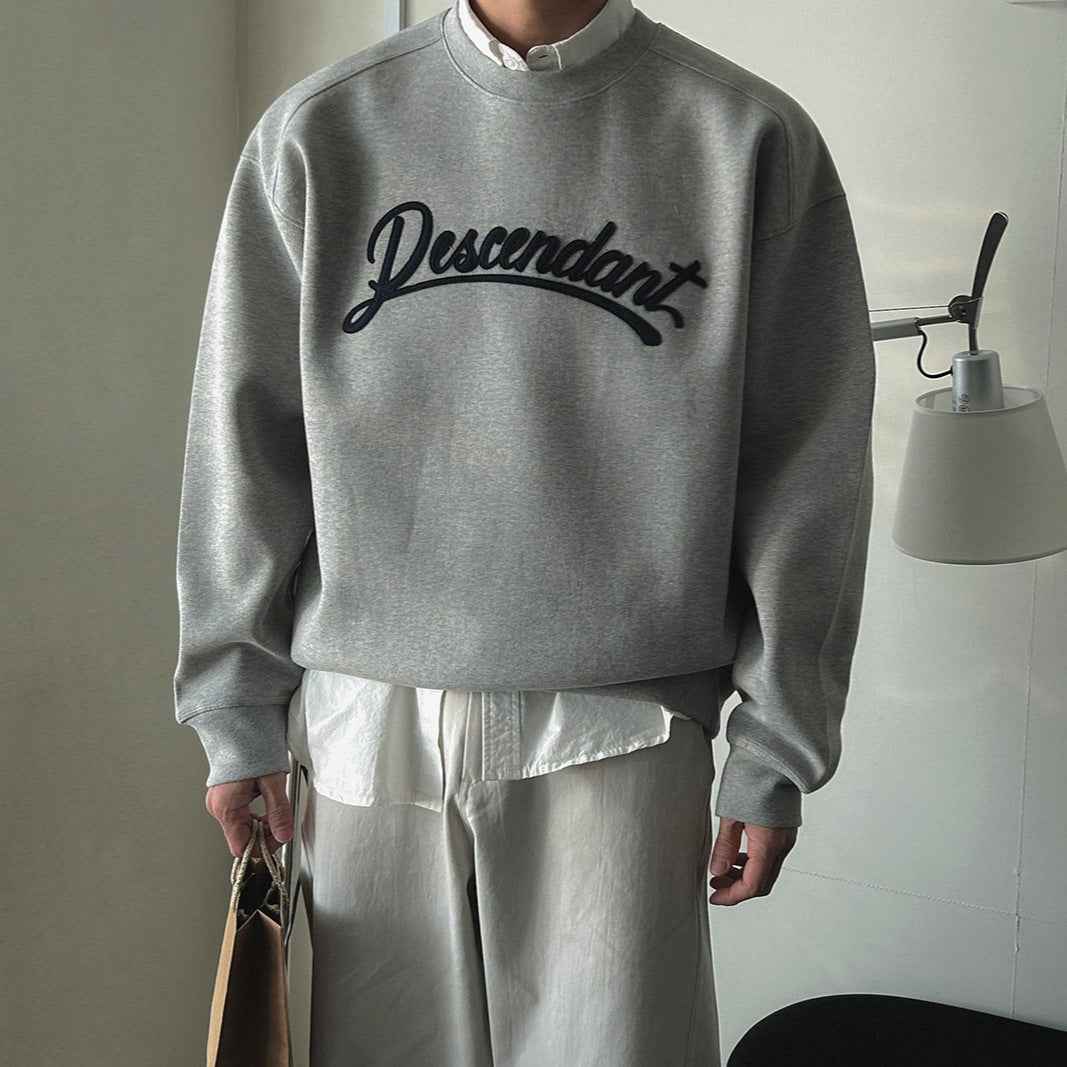 Casual Gray Hoodie for Men with Letter Applique, Loose Fit Round Neck, Autumn Wear eprolo