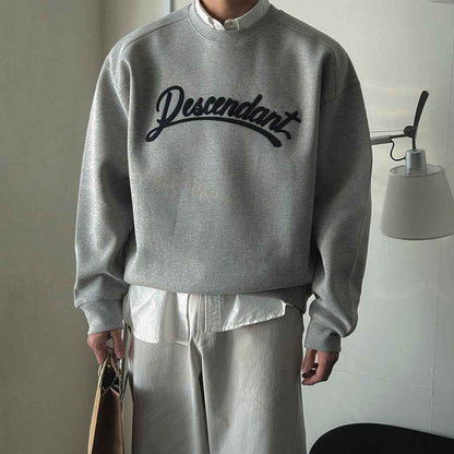 Casual Gray Hoodie for Men with Letter Applique, Loose Fit Round Neck, Autumn Wear eprolo