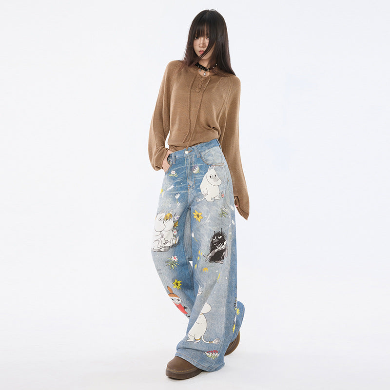 Women's Cartoon Wide-Leg Loose Straight Jeans | MuddyStock Originals MuddyStock