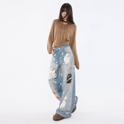 Women's Cartoon Wide-Leg Loose Straight Jeans | MuddyStock Originals MuddyStock