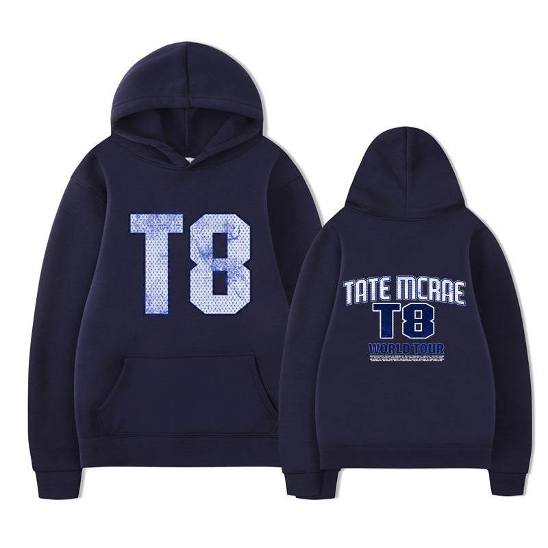 Tate McRae Fleece Hoodie For Men And Women Navy Blue with White Characters MuddyStock