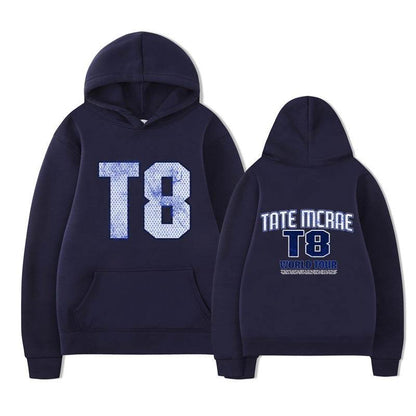 Tate McRae Fleece Hoodie For Men And Women Navy Blue with White Characters MuddyStock