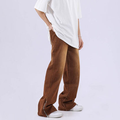 Vintage Distressed Washed Side Zipper Loose Pants For Men MuddyStock