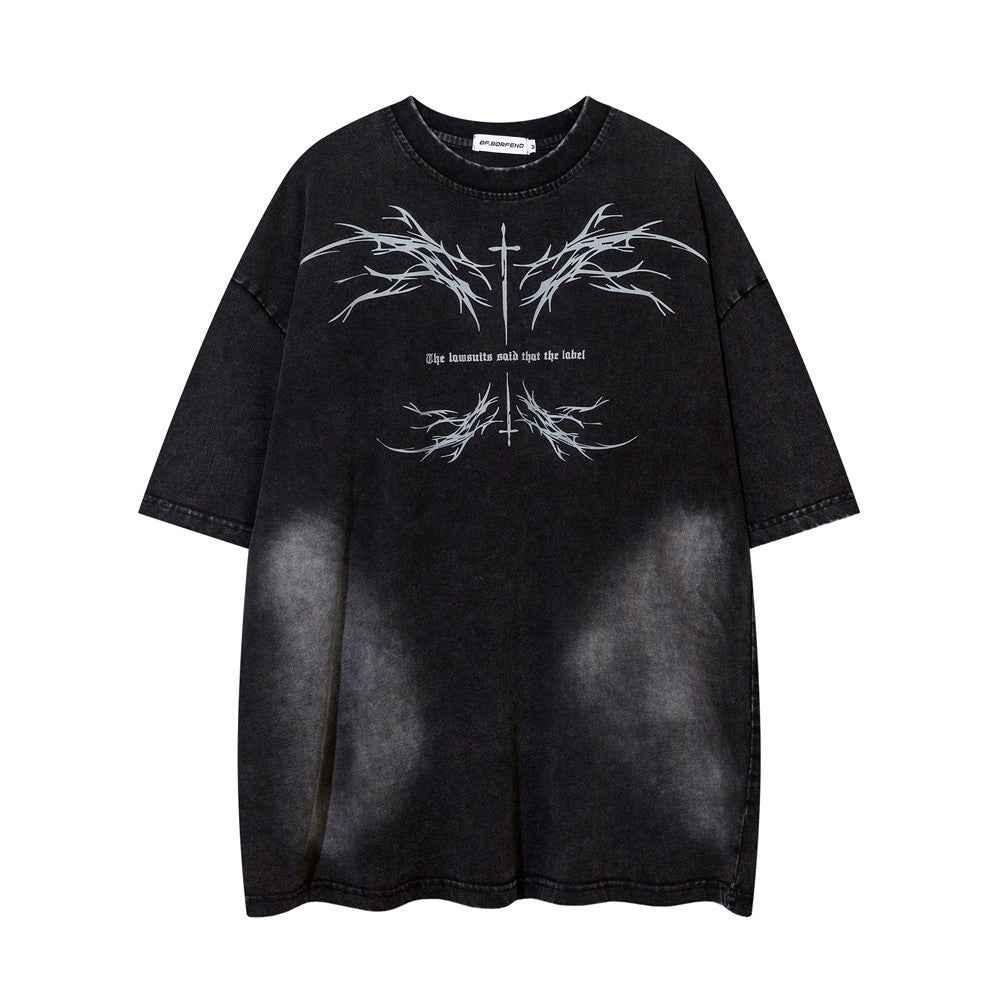 Color-contrasting Pattern Printed Short Sleeved T-shirt For Men And Women Black null